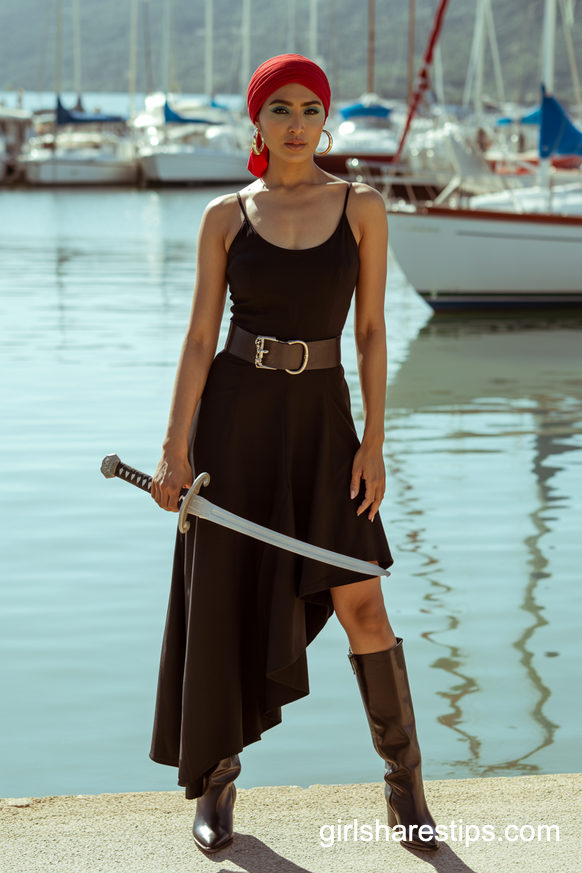 Pirate-Inspired Asymmetrical Black Dress Costume