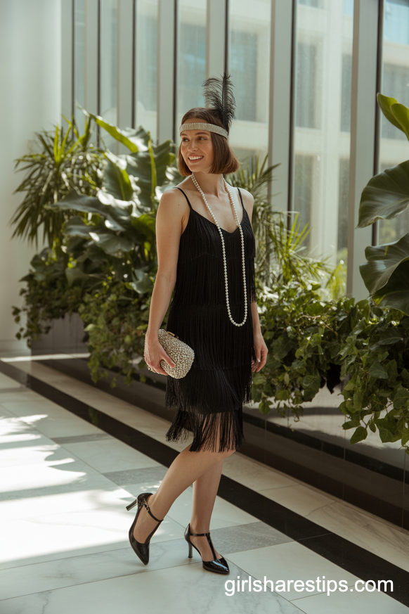 Vintage Flapper Black Fringe Dress Costume