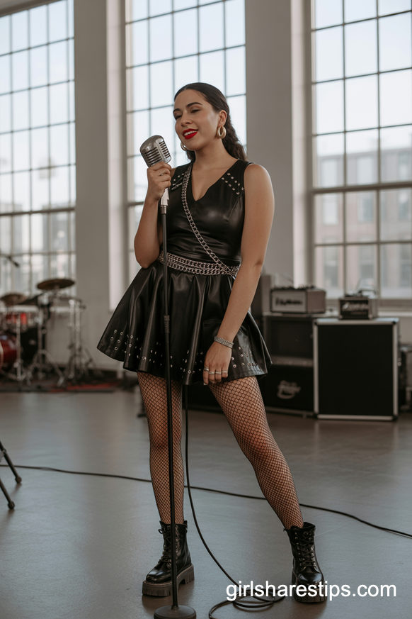 Rock Star Black Faux Leather Dress Costume