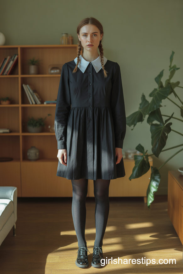 Wednesday-Inspired Collared Black Dress Costume