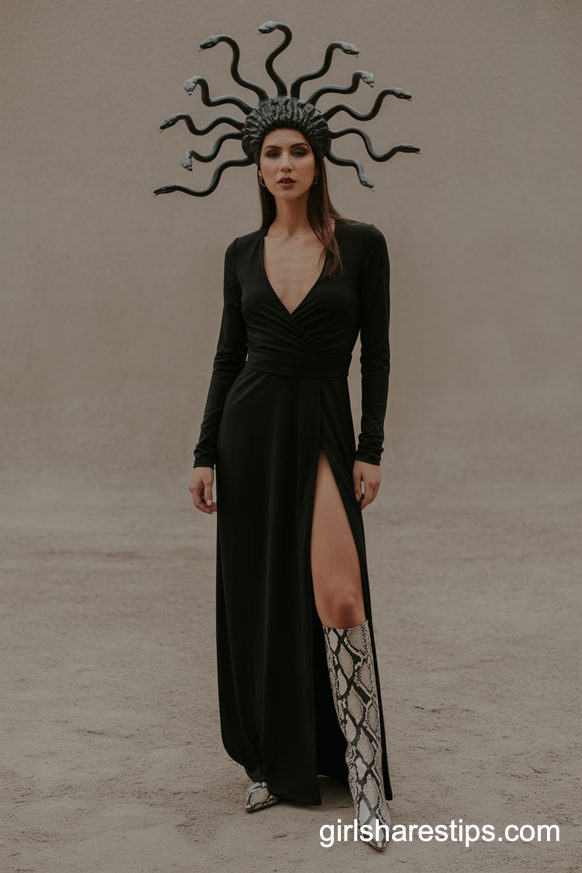 Medusa-Inspired Black Wrap Dress Costume