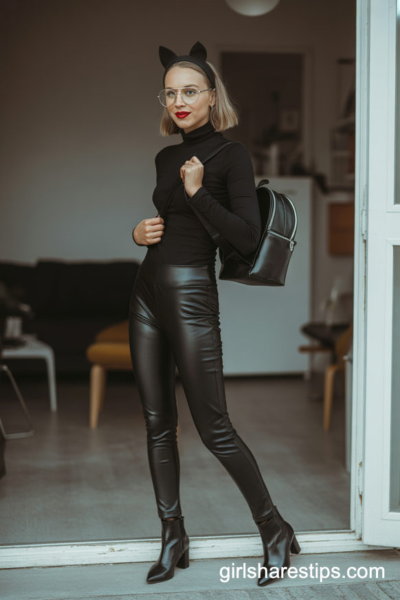 Chic Cat Burglar Costume with Clear Aviator Glasses