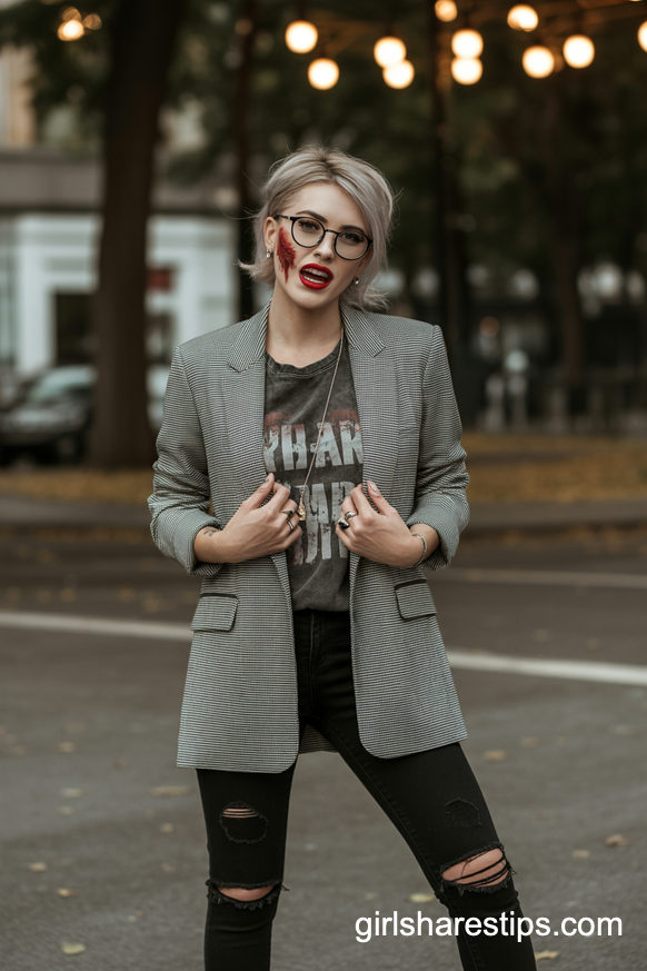 Chic City Zombie Costume with Round Black Glasses