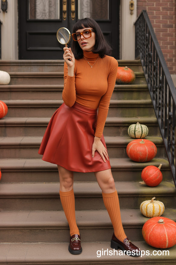 Velma Inspired Sleuth Costume with Oversized Square Glasses