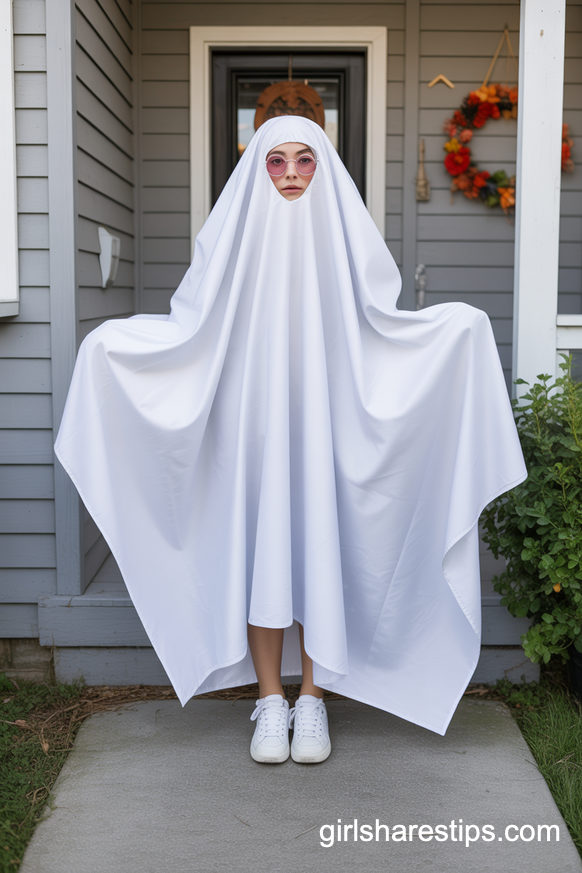 Playful Ghost Sheet Costume with Pink Glasses