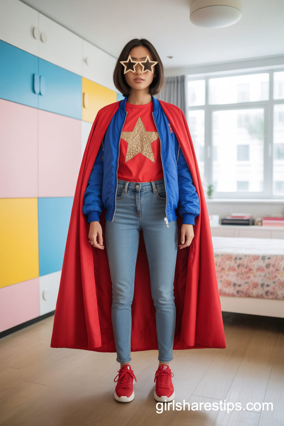 Casual Superhero Costume with Skinny Jeans and Cape