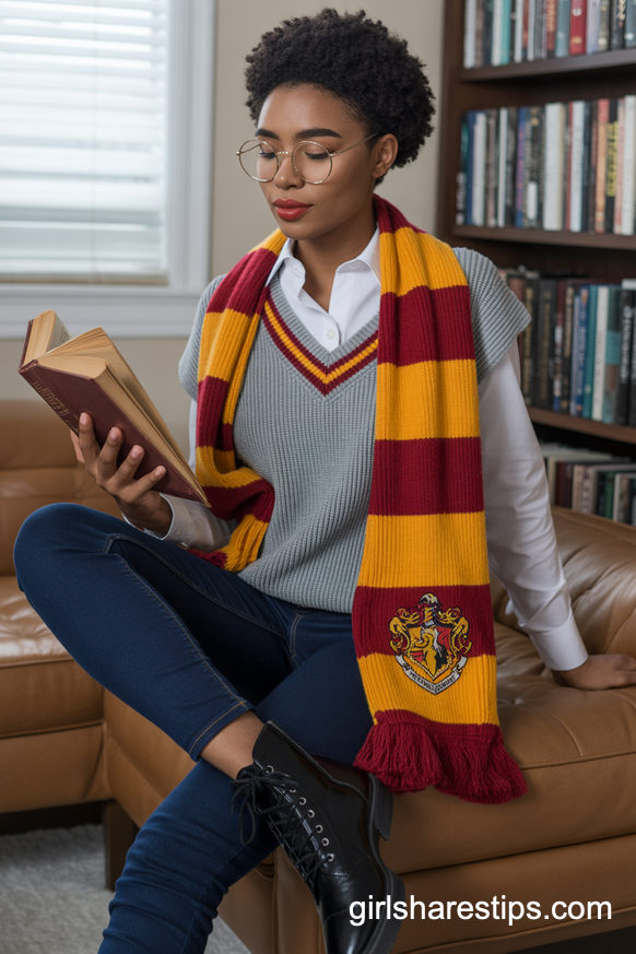 Wizard Student Costume with Skinny Jeans and House Scarf