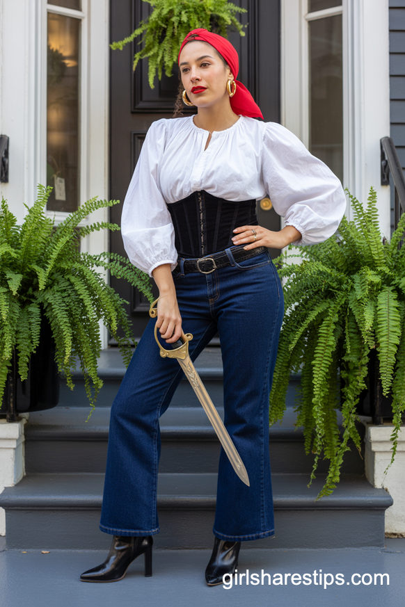 Pirate Costume with Bootcut Jeans and Corset Belt