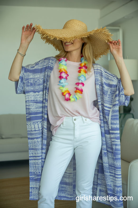 Hawaiian Tourist Costume with White Jeans and Kimono