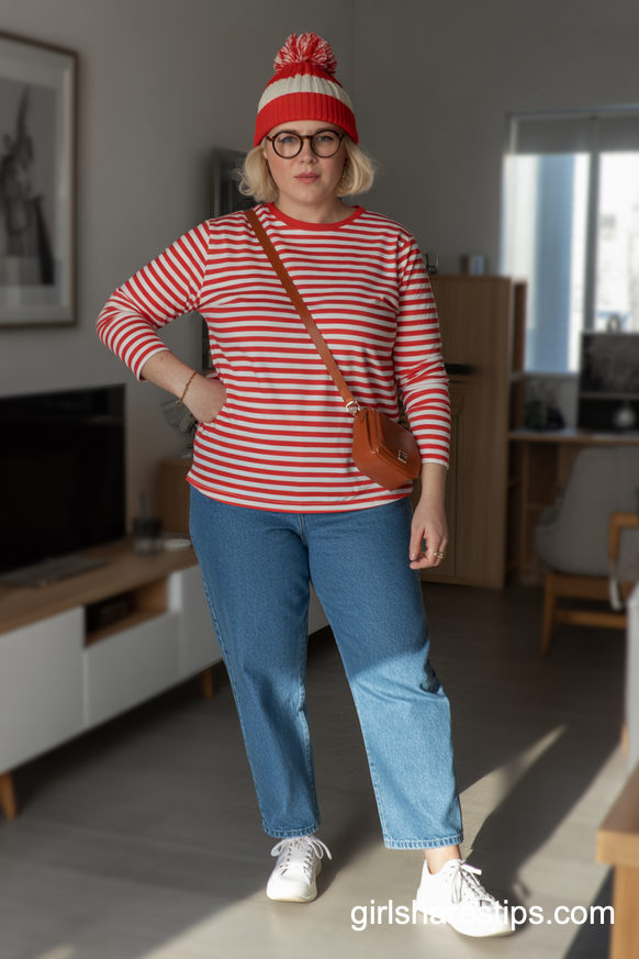 Where’s Waldo Costume with Striped Top and Medium-Wash Jeans