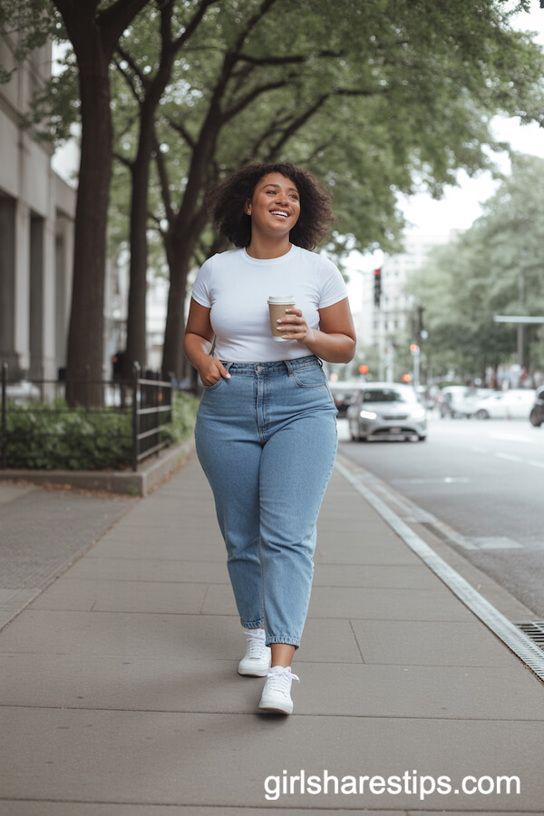 Classic White Tee High-Waisted Jeans with Sneakers