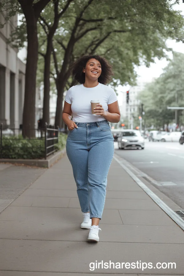 Classic White Tee High-Waisted Jeans with Sneakers