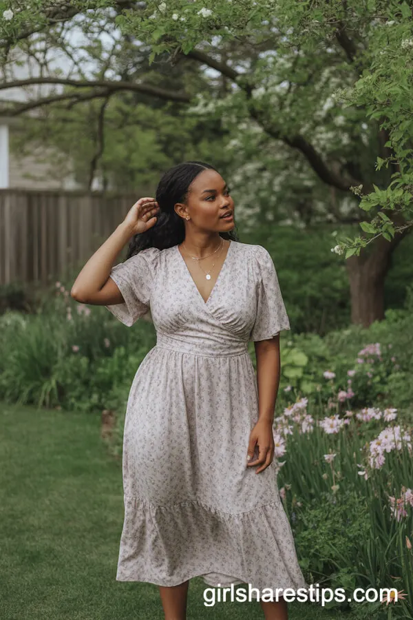 Floral Midi Dress for Hourglass Figures in the Spring Garden
