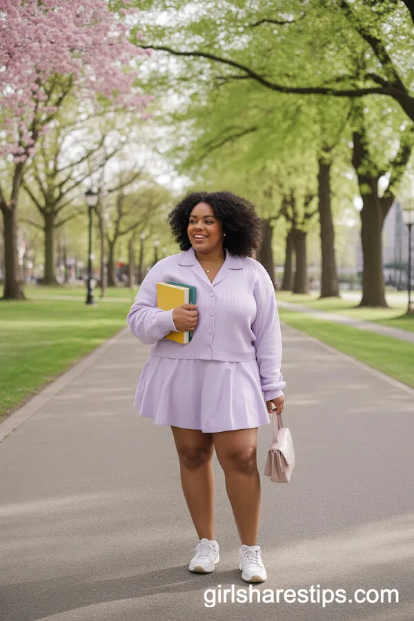 Preppy Cardigan and Skirt Set for a Spring Campus Style