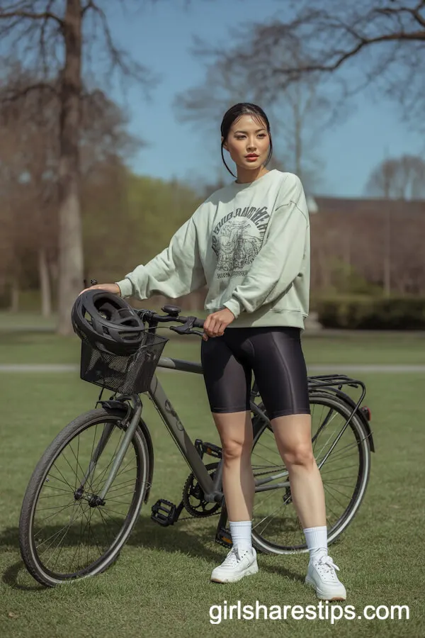 Bike Shorts and Oversized Sweatshirt for Park Activities
