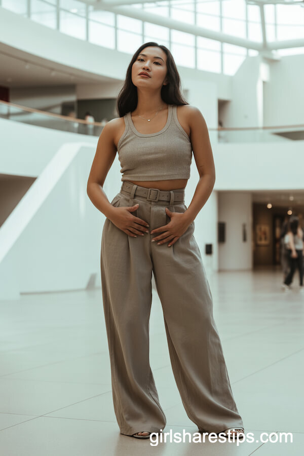 Wide-Leg Linen Pants and Fitted Tank at the Art Museum