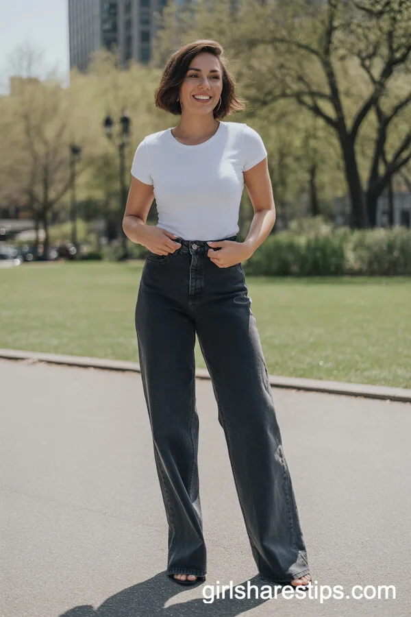 Wide-Leg Jeans and Fitted T-Shirt for Sunny Park Outings