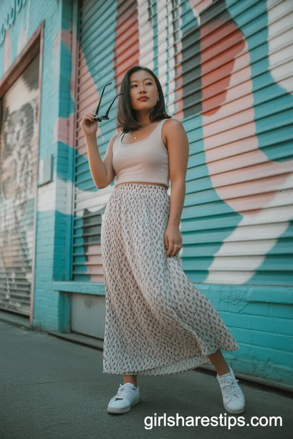Flowy Maxi Skirt with Tucked Tank for Artistic Street Style