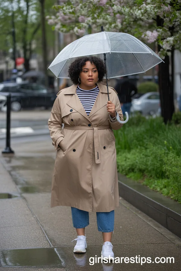 Belted Trench Coat and Cropped Jeans for a Rainy Spring Day