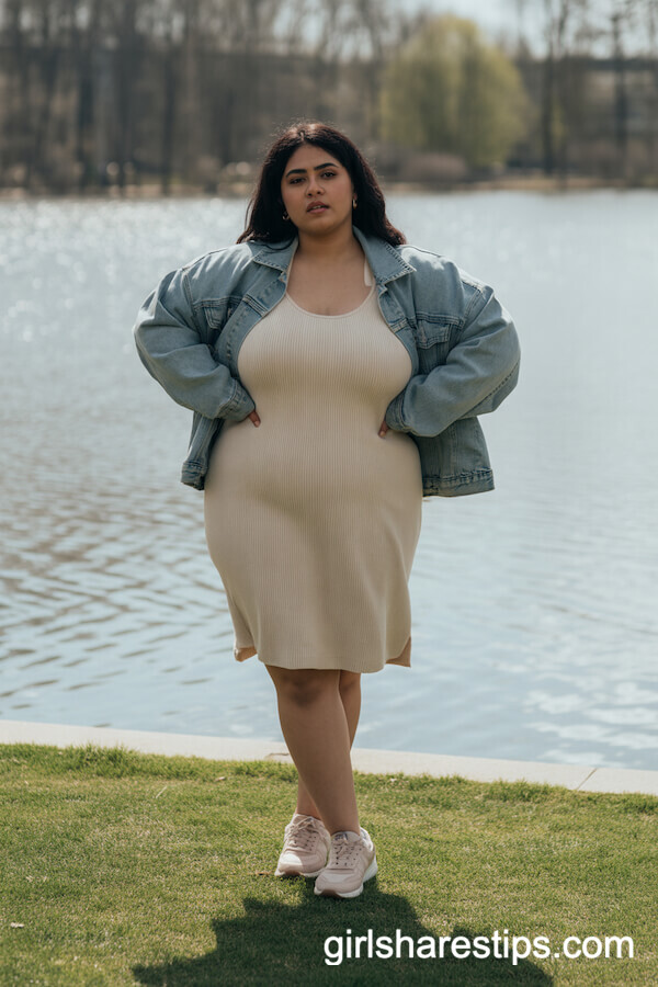 Knit Dress and Denim Jacket for a Laid-Back Lakeside Look