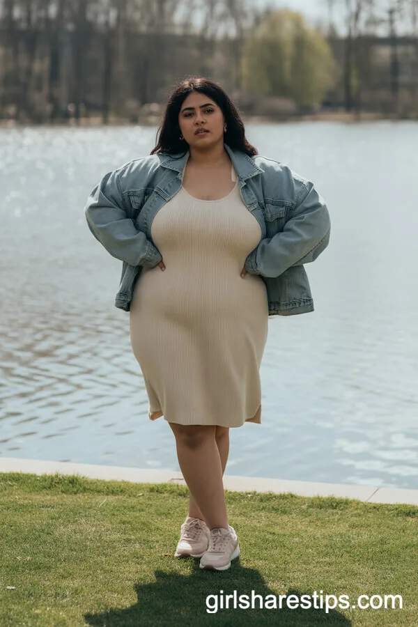 Knit Dress and Denim Jacket for a Laid-Back Lakeside Look