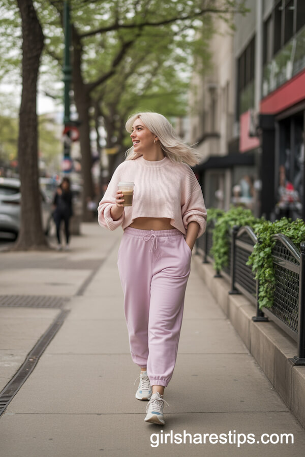 Pastel Joggers and Cropped Sweater for Casual Spring Walks