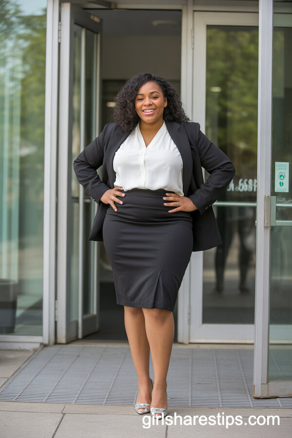 Classic Black Blazer and Pencil Skirt Power Look