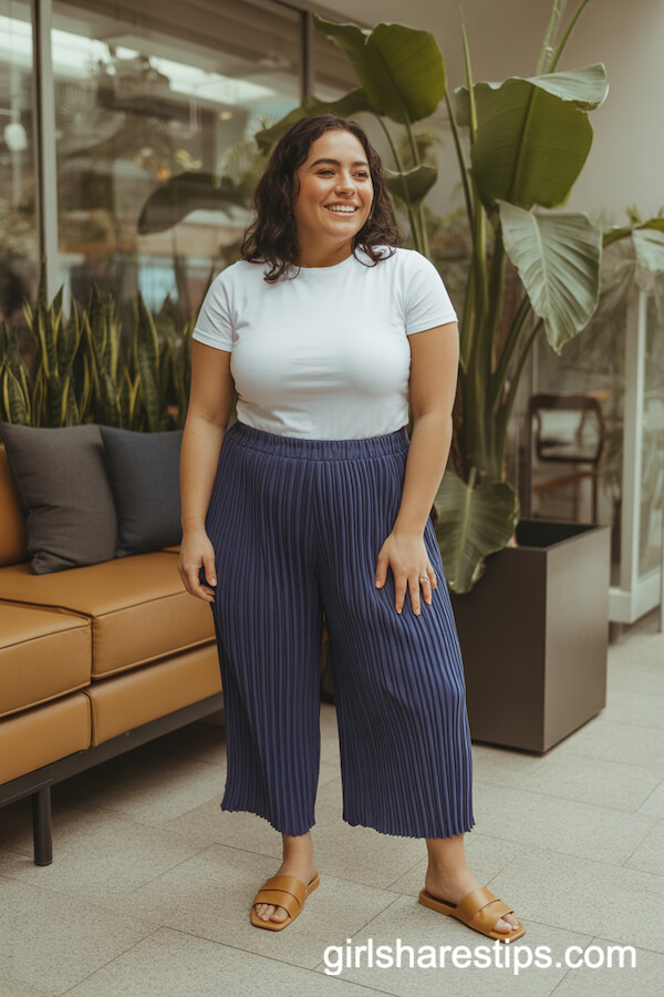 White Peplum Top and Black Straight-Leg Pants Office Classic