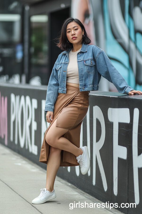 Olive Knitted Midi Dress with Beige Blazer Spring Layers