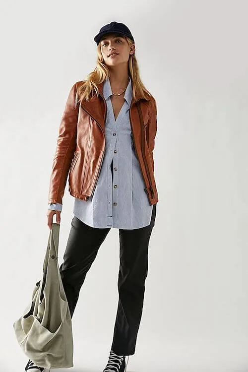 how to wear a brown leather jacket