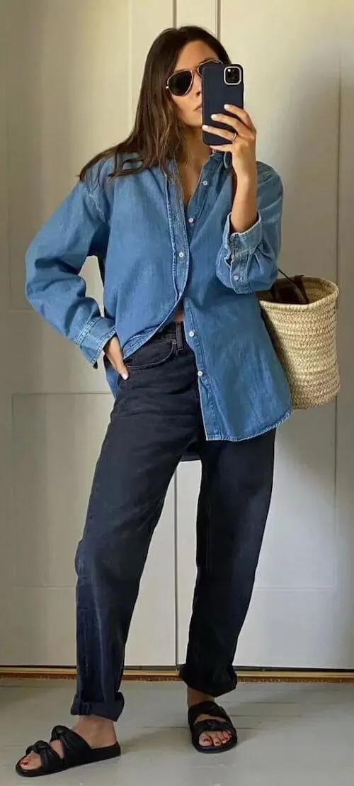 how to wear a denim shirt female