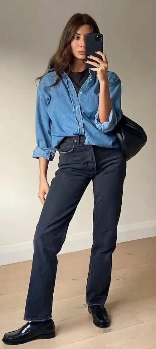 how to wear a denim shirt female