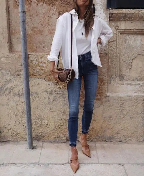 How To Wear A White Button Down Shirt [2023]: 50+ Chic White Button ...