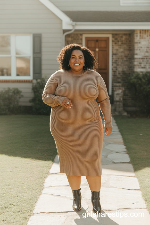 Ribbed Sweater Dress With Black Ankle Boots For Effortless Chic