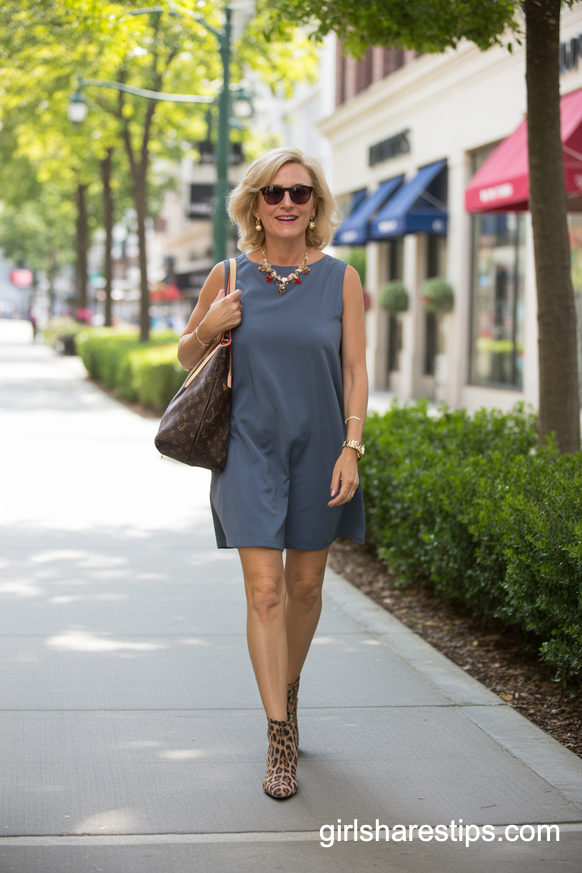 Casual Summer Shift Dress With Leopard Print Ankle Boots