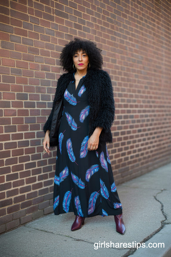 Statement Print Maxi Dress With Burgundy Pointed Toe Boots