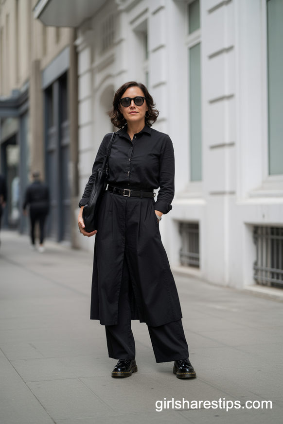 Minimalist All-Black Shirt Dress With Sleek Dr. Martens