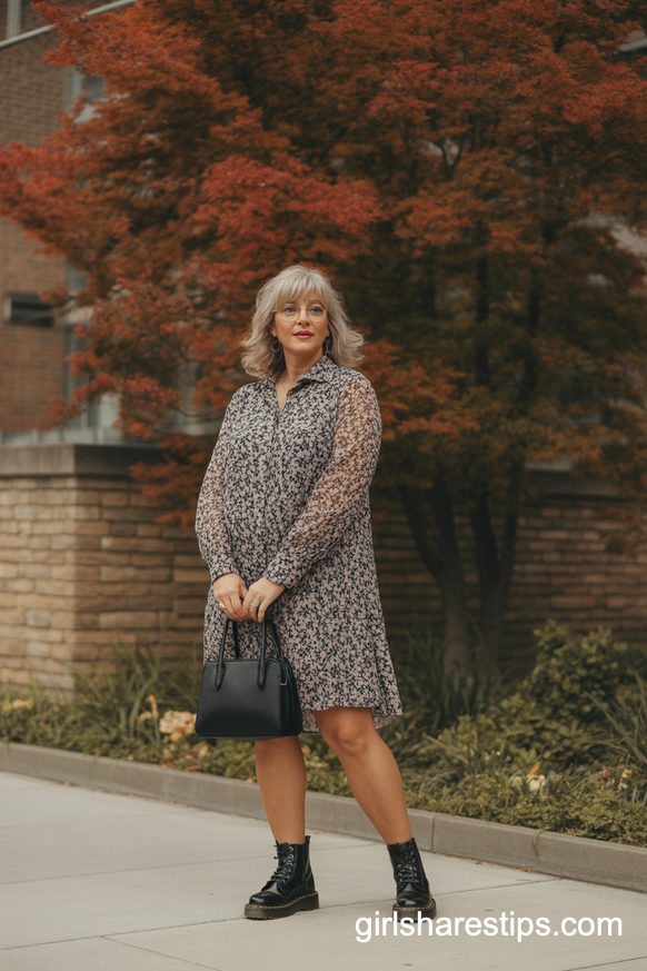 Floral Mini Dress And Chunky Boots For Autumn Days
