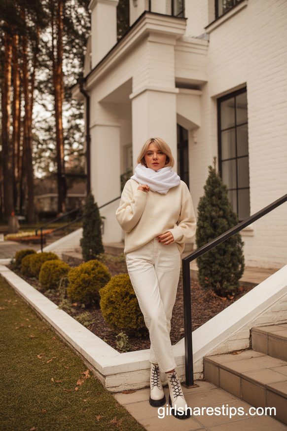 Winter White Monochrome With Chunky Combat Boots