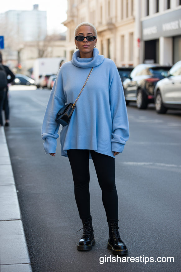 Powder Blue Knit And Leggings For Elevated Athleisure