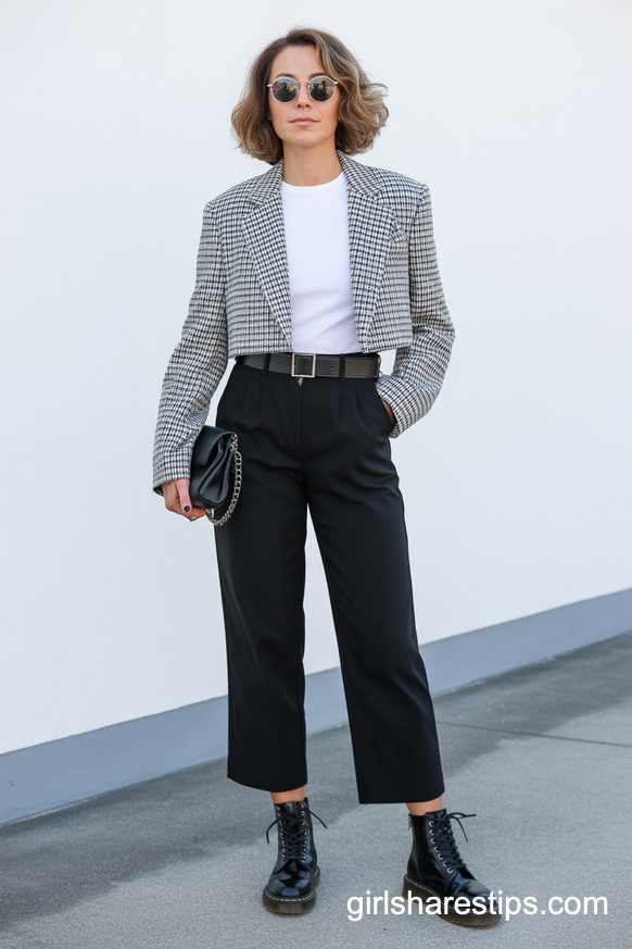 Checked Blazer And Cropped Pants With Statement Boots