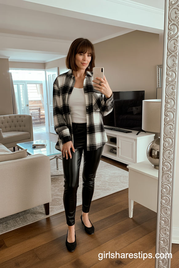 Plaid Flannel Layered Over a Tank with Ballet Flats