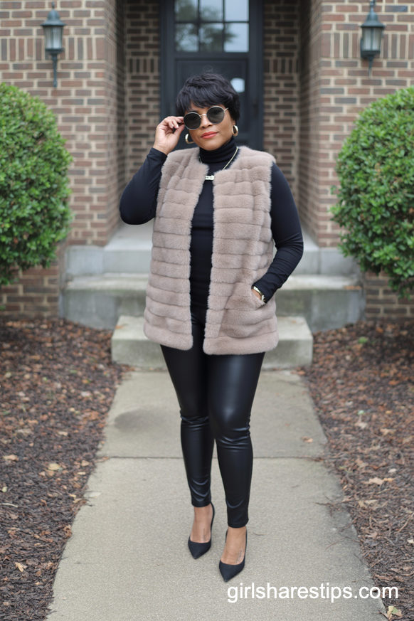 Fur Vest and Black Turtleneck with Leather Leggings