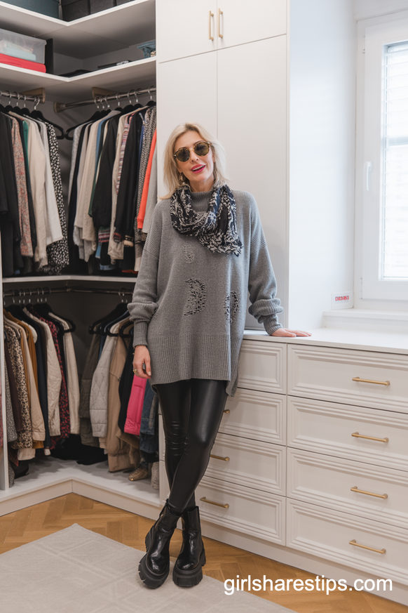 Distressed Sweater and Chunky Boots with Leggings