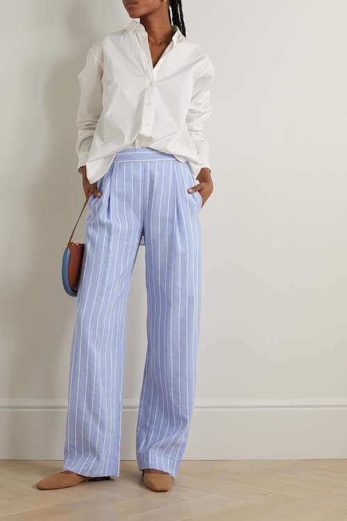 how to wear light blue linen pants