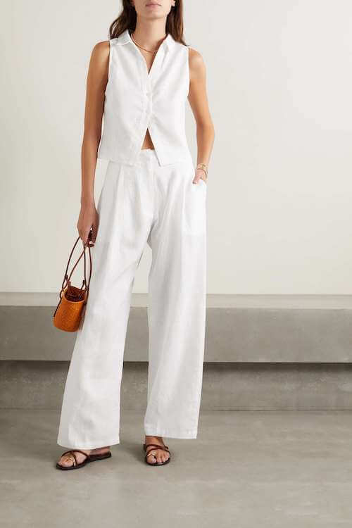 white wide leg linen pants outfits