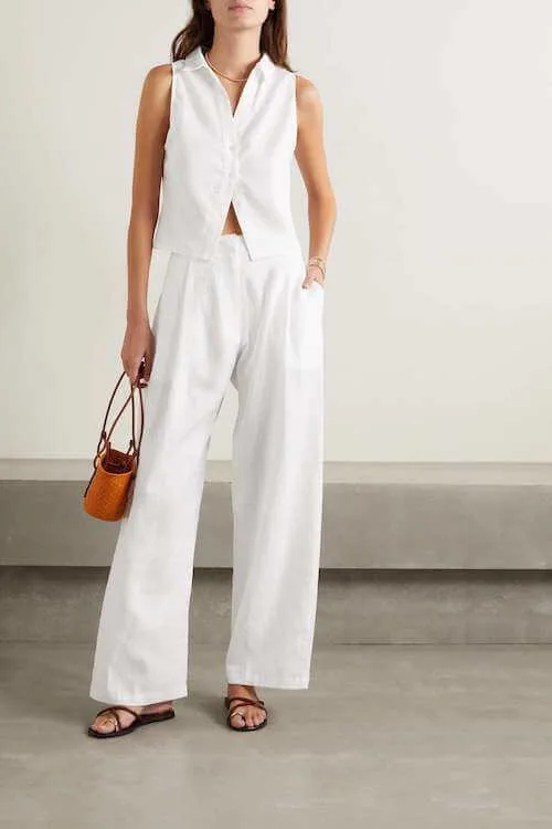 white wide leg linen pants outfits