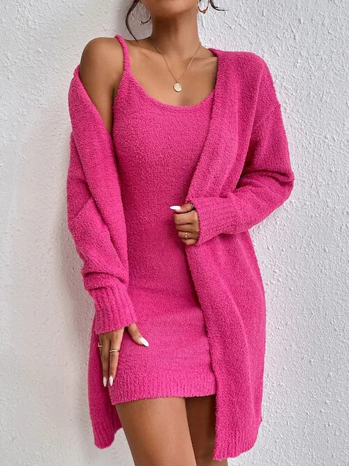 hot pink long cardigan outfit ideas
