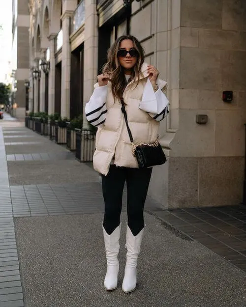 25 Ways To Wear Puffer Vests For Women 2019. White Puffer Vest And Pleated  Skirt #fall #vests