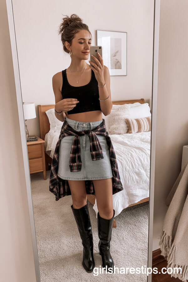 jean skirt outfits for country concert